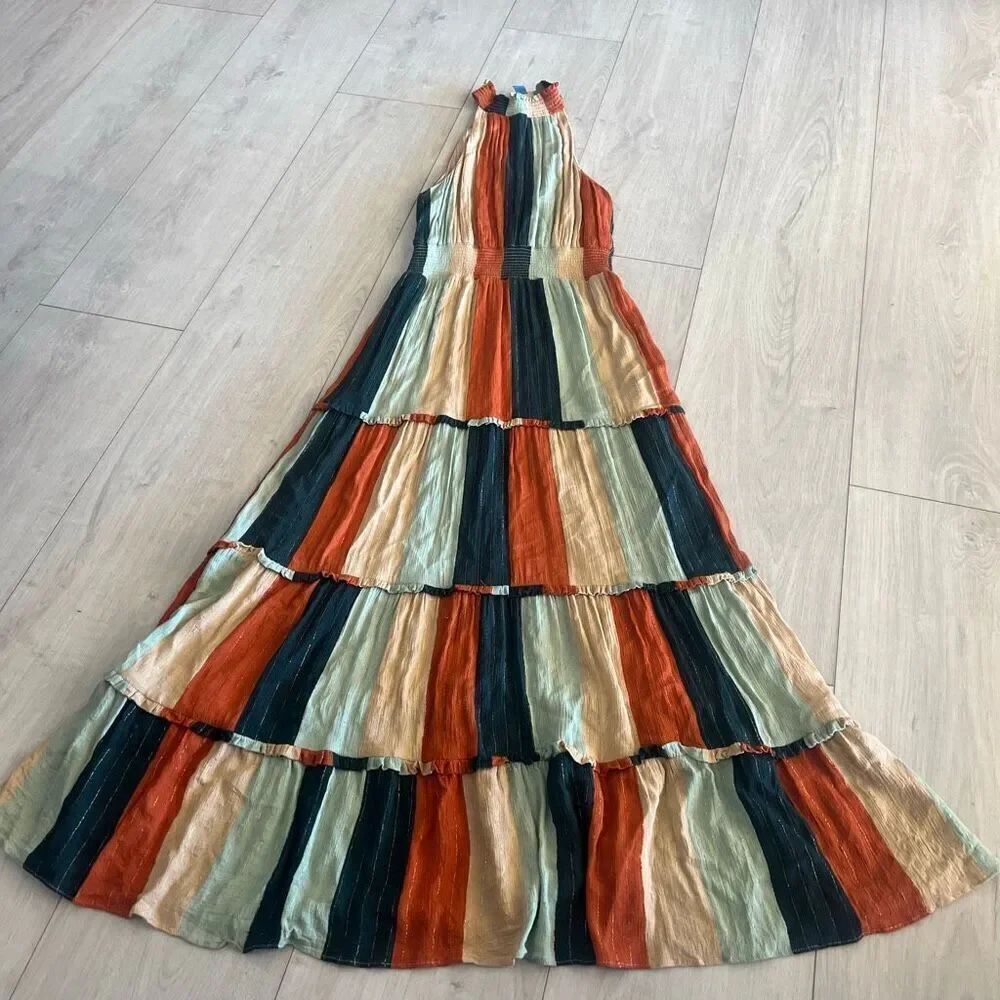 Anthropologie Farm Rio Color-blocked Shimmer Maxi Dress size s